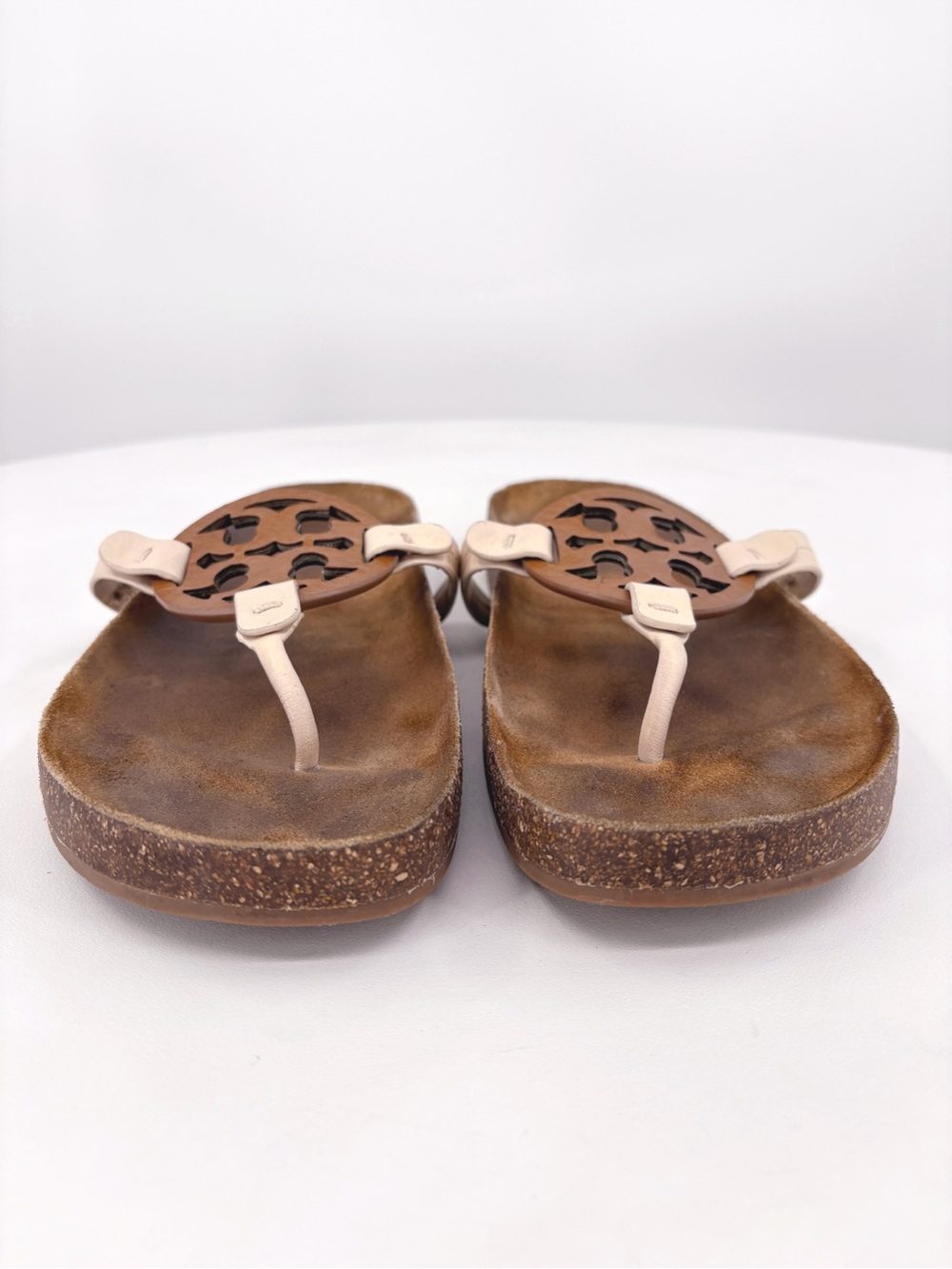 TORY BURCH Miller Cloud Leather Cork Sandals in Cream Caramel US 8.5 - Picture 4 of 13